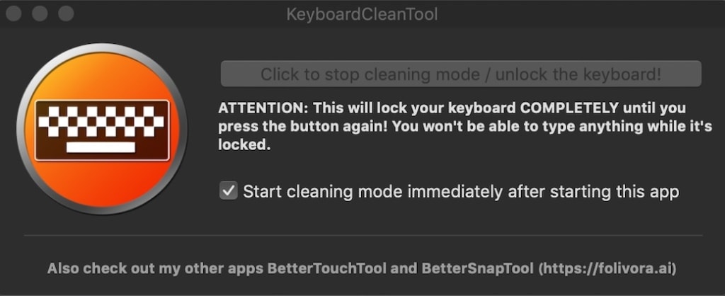 KeyboardCleanToolの使用中はアイコンの色が変わる